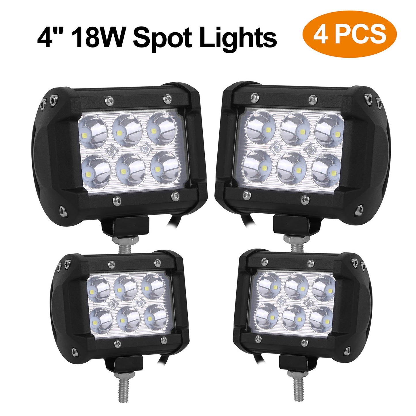 4 PCS 4” 18W Dual Row LED Waterproof Spot Light Pod Cube Light Car Peripheral