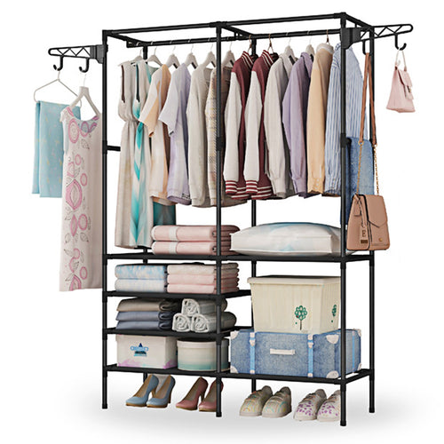 Metal Garment Rack Shoe Clothing Organizer Shelves Freestanding Multifuncti 6207