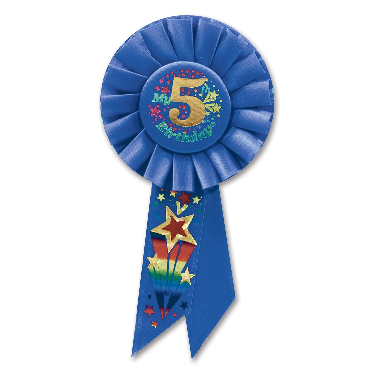 Beistle Blue My 5th Birthday Rosette Ribbon - Party Supply for Birthday