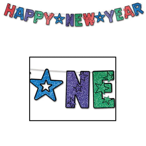Beistle Multi-Color Glittered Happy New Year Streamer - New Years | Party
