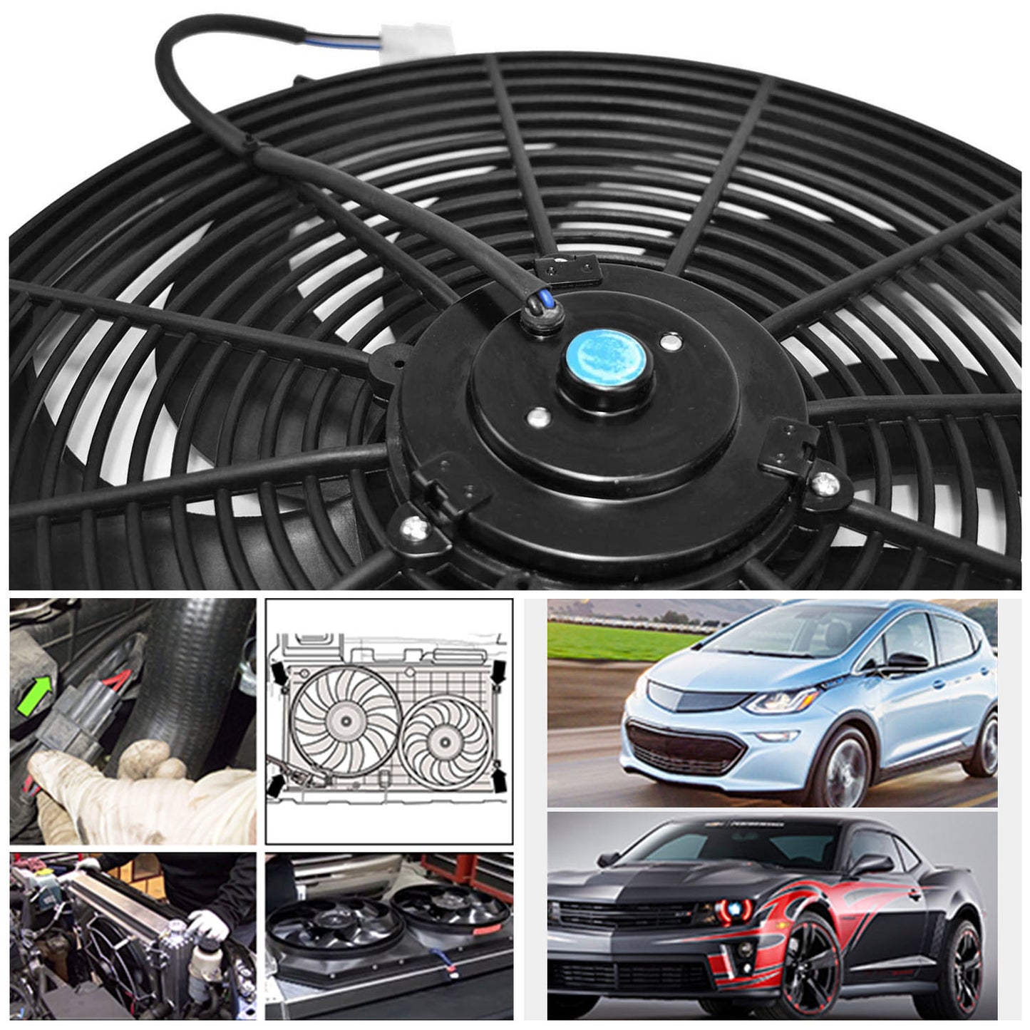 16 Inch Electric Radiator Cooling Fan 12V 120W 10 Blades Car Thermostat Kit w/
