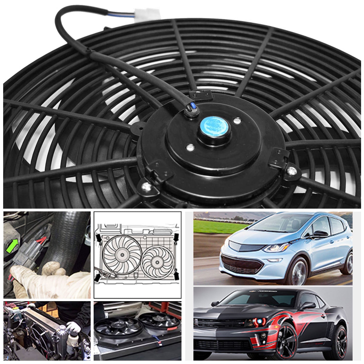 16 Inch Electric Radiator Cooling Fan 12V 120W 10 Blades Car Thermostat Kit w/