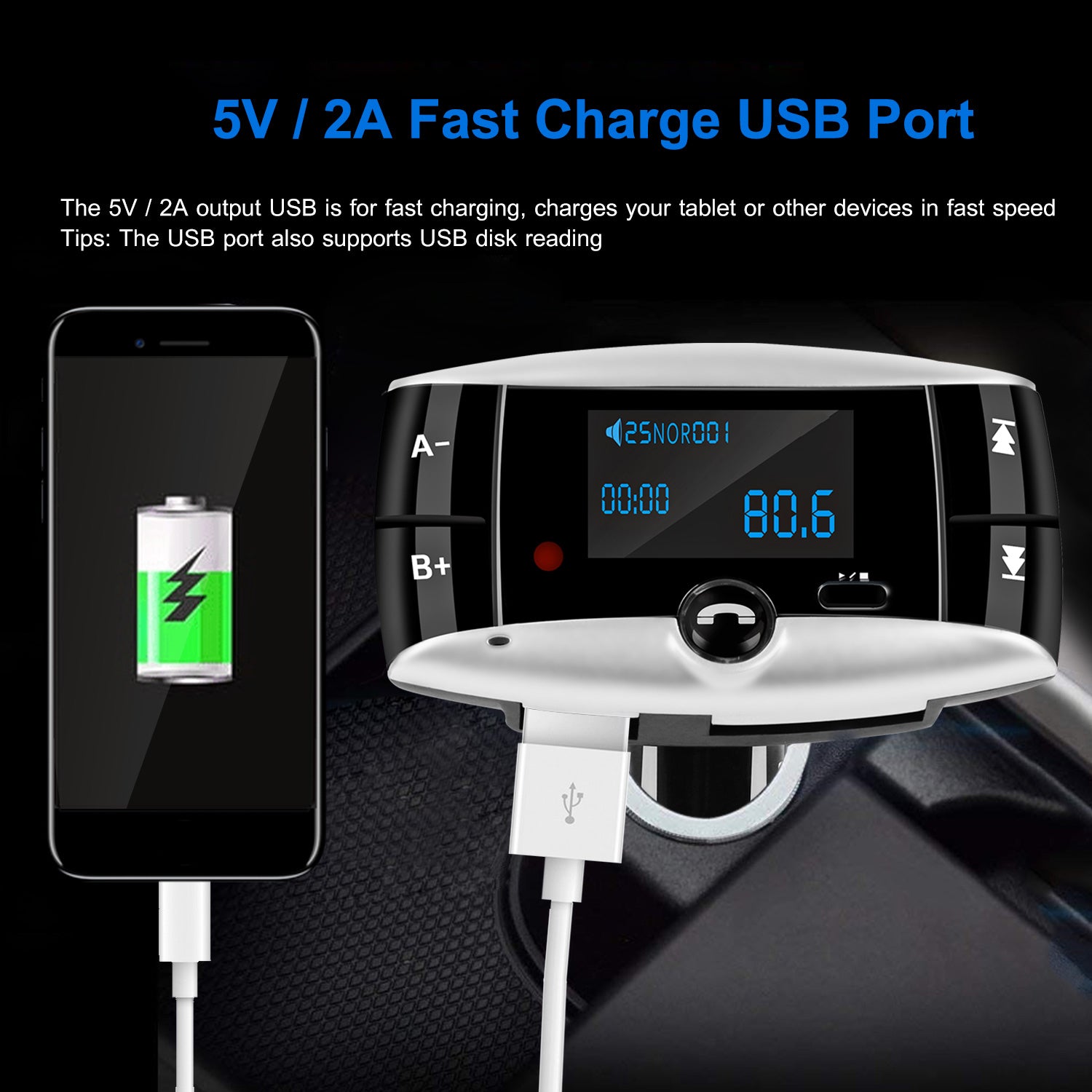 Car Wireless FM Transmitter USB Charger Hands-free Call MP3 Player SD Card