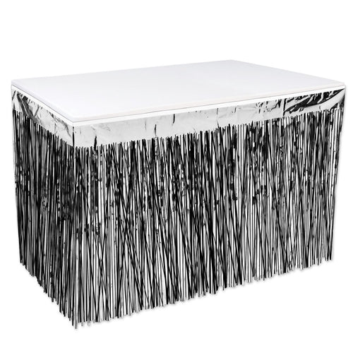 Beistle 2-Ply Metallic Table Skirting - Black and Silver - General Occasion