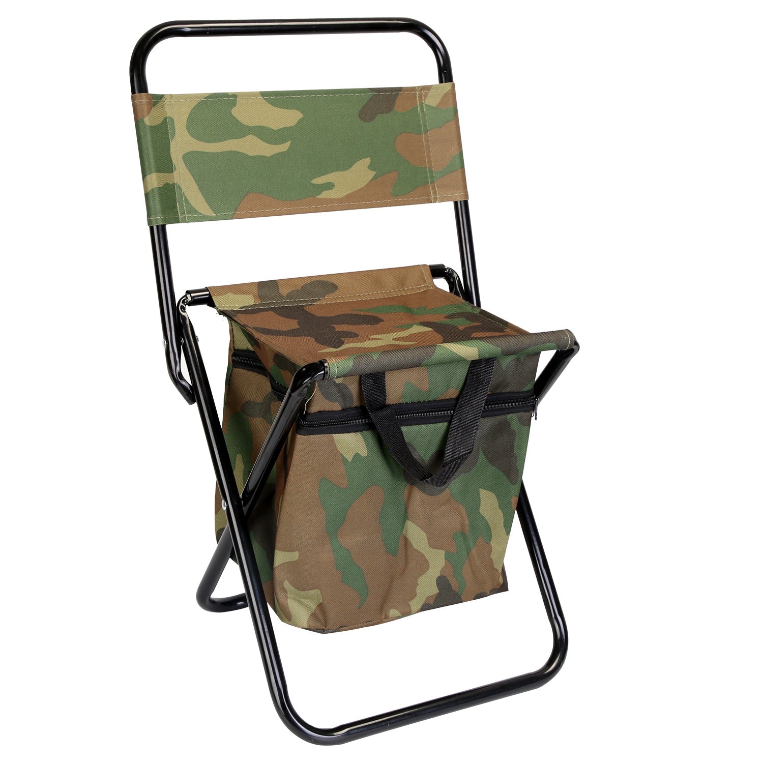 Foldable Fishing Chair With Backrest Built-In Cooler Bag Portable Handle