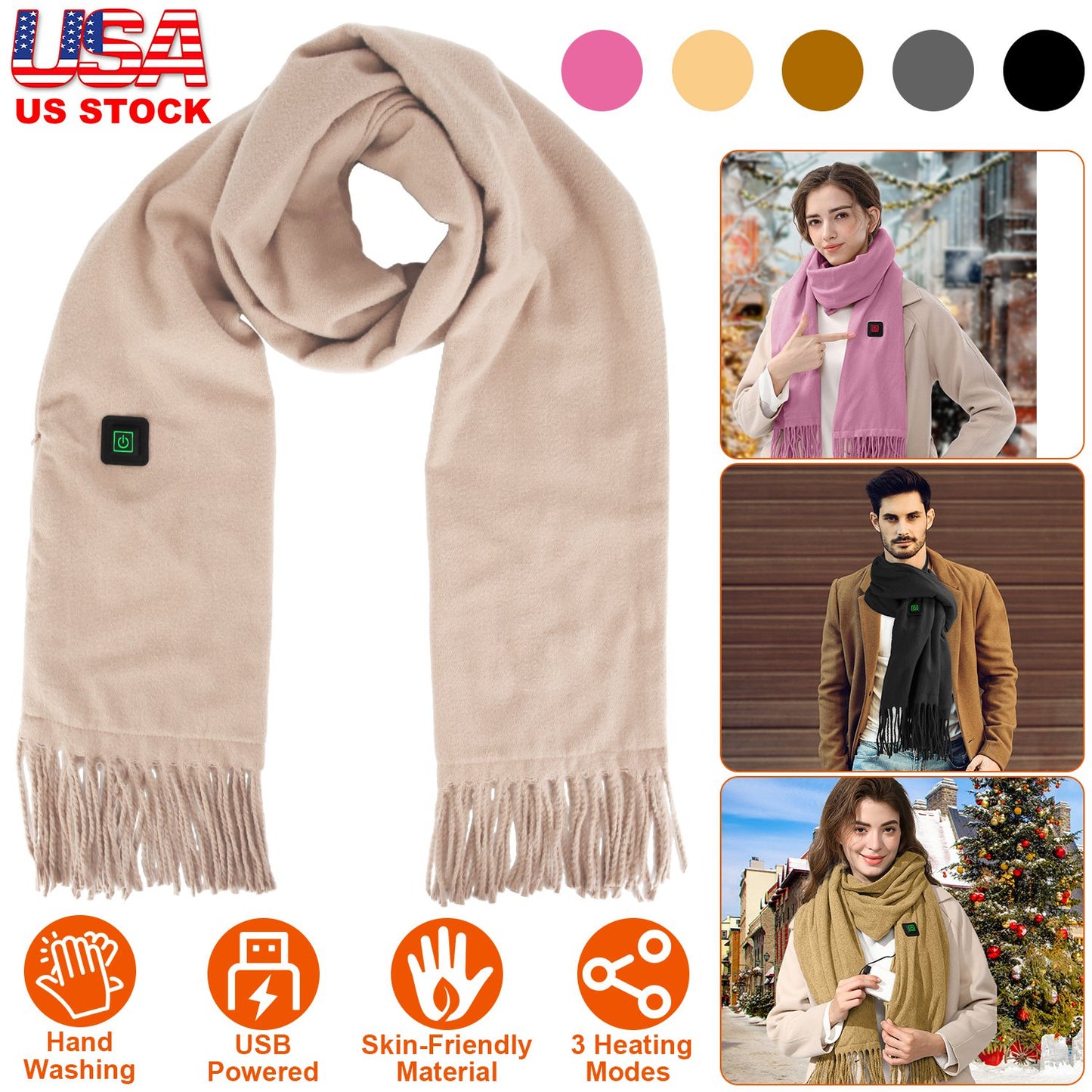 Electric Heated Winter Scarf USB Heating Neck Wrap Unisex Heated Neck Shawl