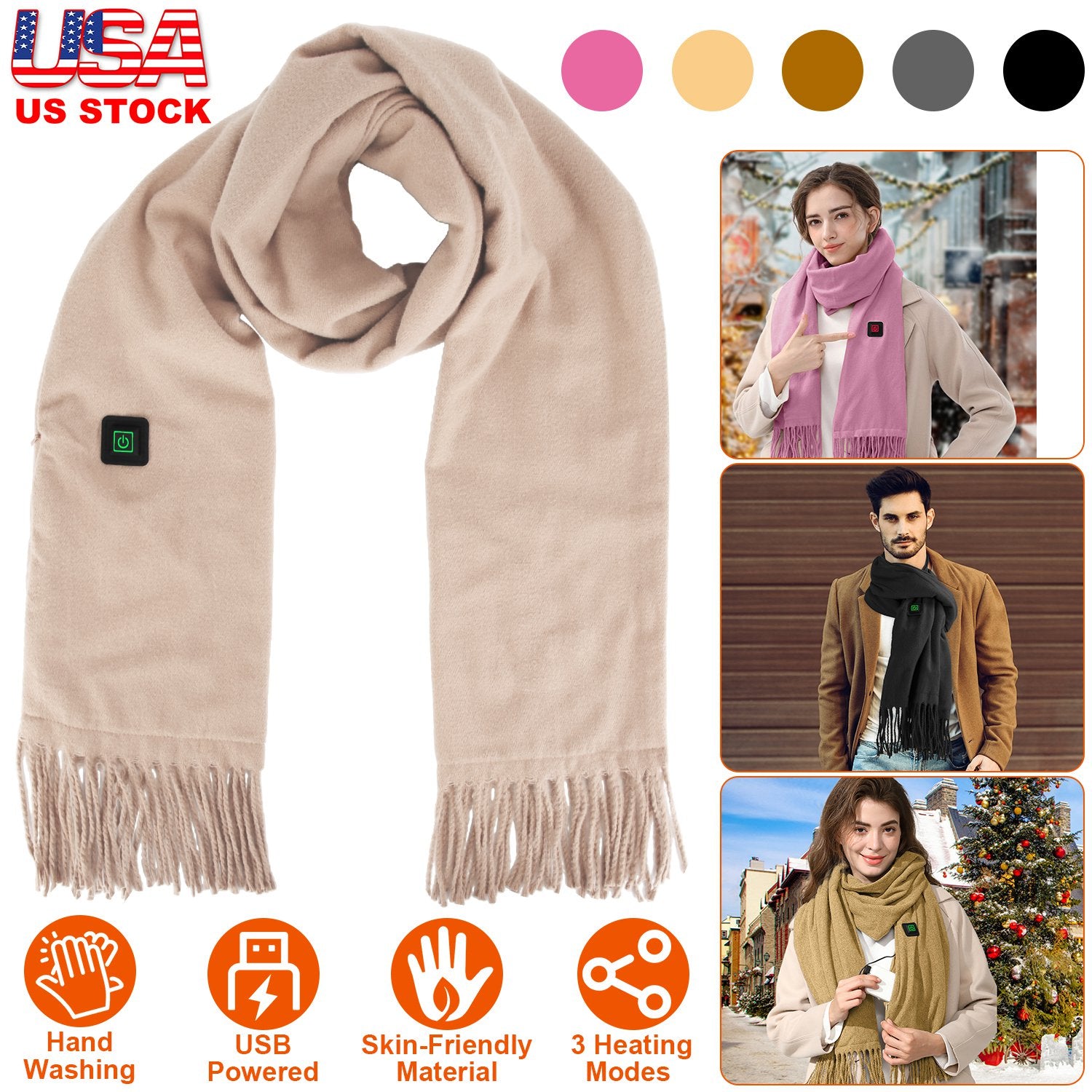 Electric Heated Winter Scarf USB Heating Neck Wrap Unisex Heated Neck Shawl