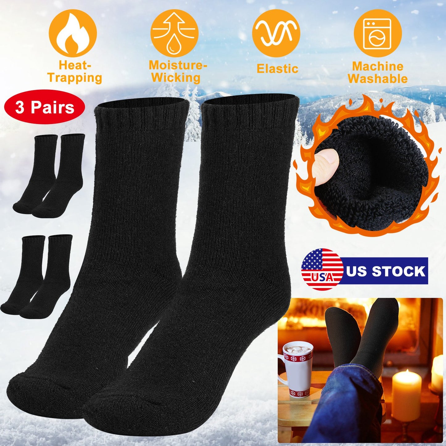 3 Pairs Men Warm Wool Socks Soft Cozy Winter Thermal Socks For Men Thick