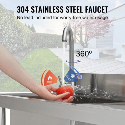 Stainless Steel Utility Sink 1 Compartment Free Standing Small Sink w/Workbench