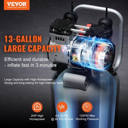 13 Gallon Air Compressor 2HP 4.6 SCFM@90PSI Oil Free Air Compressor Tank 66d