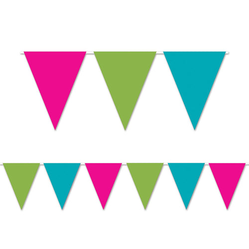 Beistle Cerise, Light Green, and Turquoise Indoor/Outdoor Pennant Banner - Gen