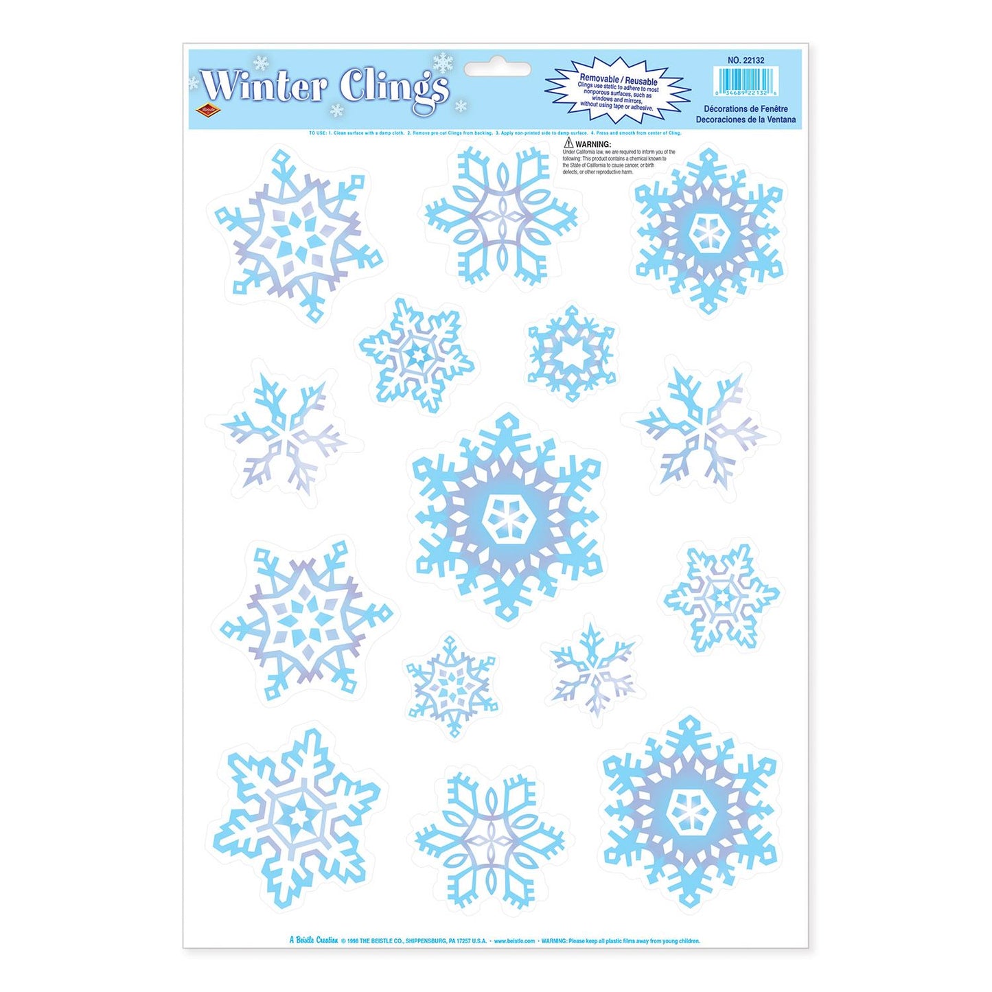 Beistle Crystal Snowflake Window Clings - Christmas/Winter | Party Supply