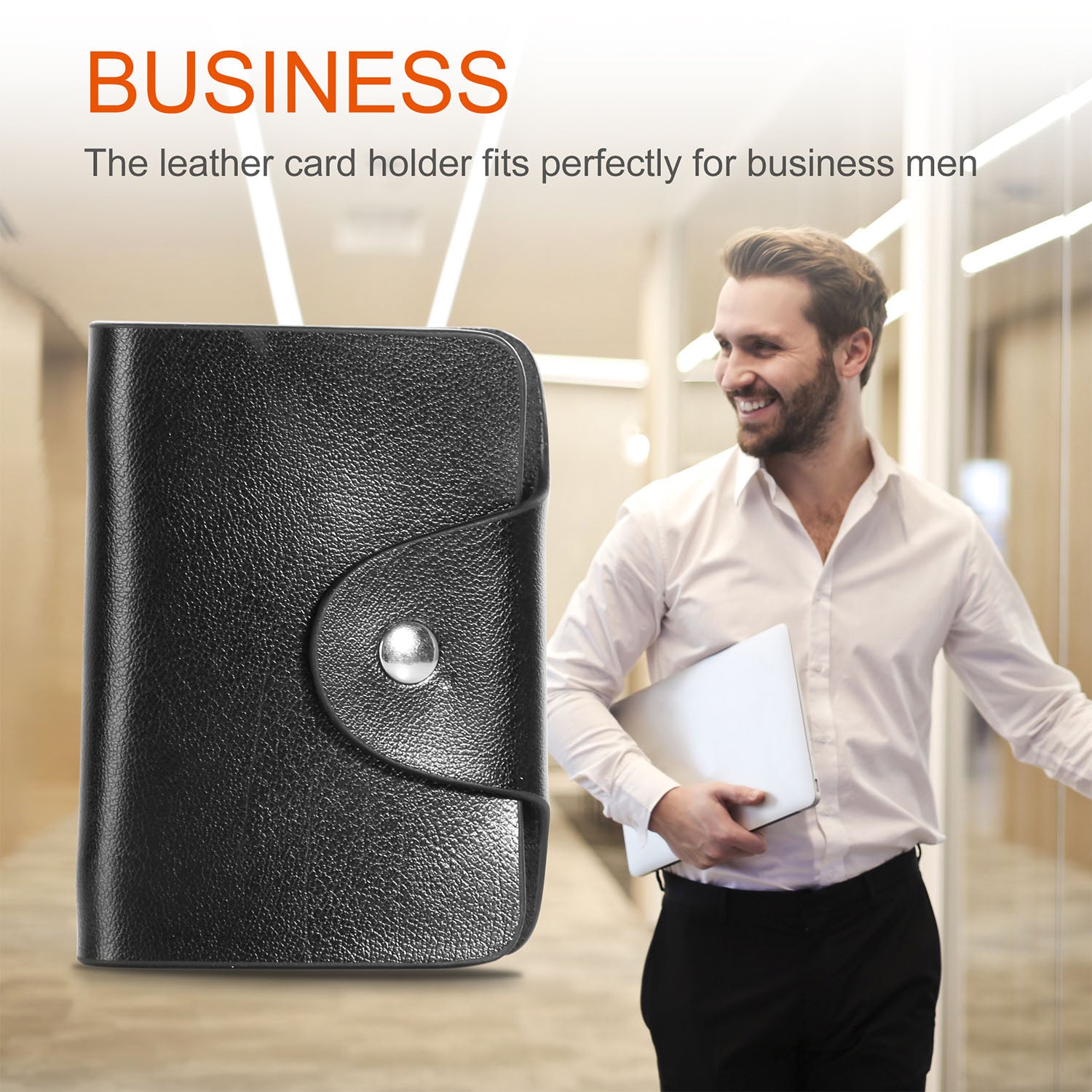 Credit Card Holder Card Organizer Pouch PU Leather Case Snap Closure with 26Pcs