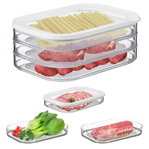 2Pcs Deli Meat Container With Lid for Fridge Stackable Bacon Container Clear