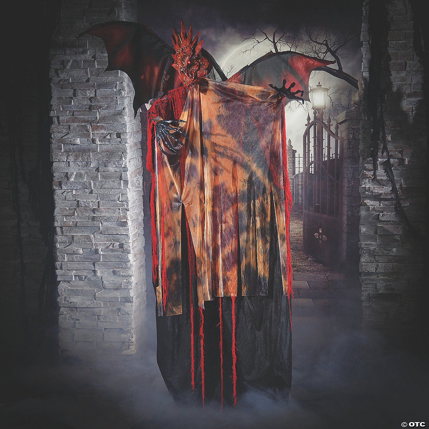 Mens | 6 Ft. Standing Animated Black & Red Dragon Man Halloween Decoration