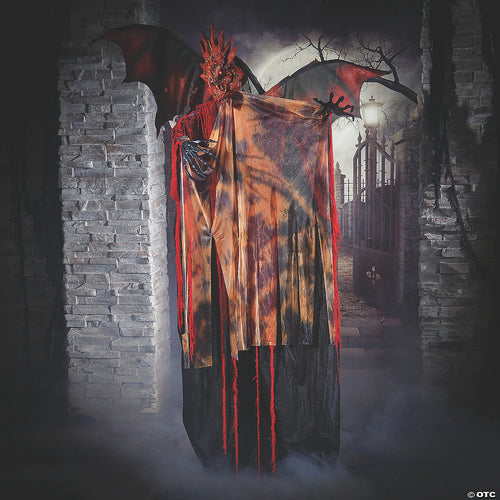 Mens | 6 Ft. Standing Animated Black & Red Dragon Man Halloween Decoration