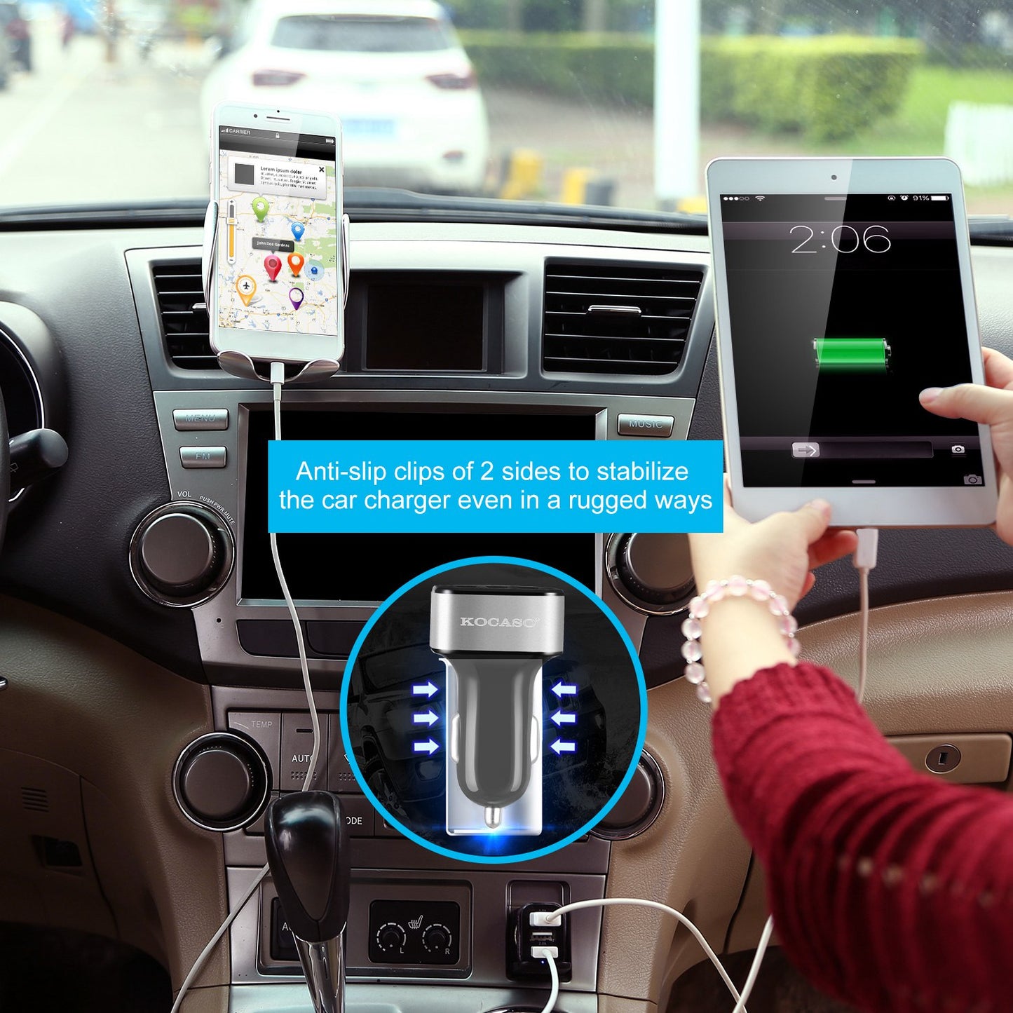 USB Car Charger 30W 5.5A 3 USB Port Cigarette Lighter Charger Adapter For