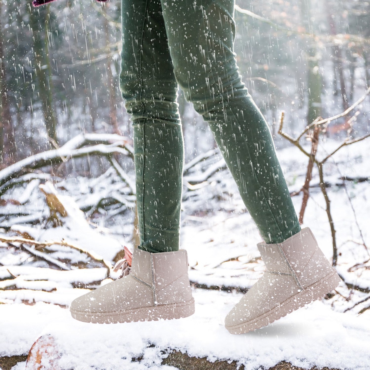 Women Lady Snow Boots Suede Mid-Calf Boot Shoe Short Plush Warm Lining Shoes w/
