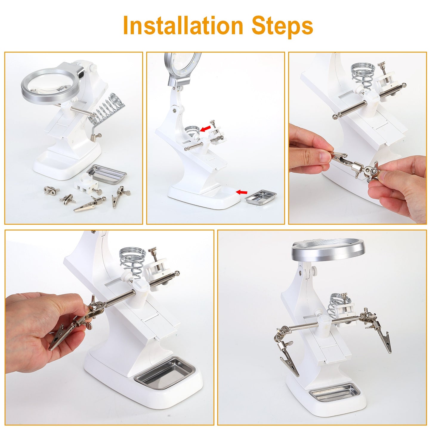 LED Light Helping Hands Magnifying Glass 3X/4.5X w/ 360°Adjust Third Hand