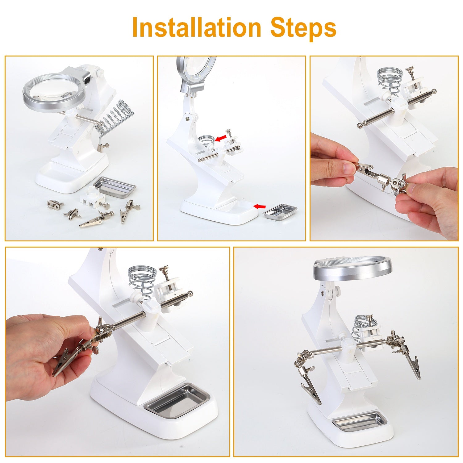 LED Light Helping Hands Magnifying Glass 3X/4.5X w/ 360°Adjust Third Hand