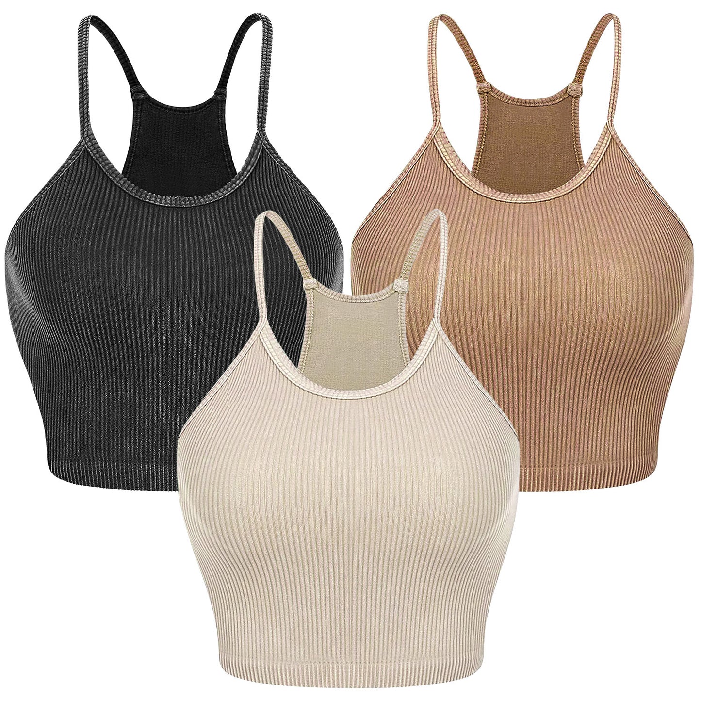 3 Pack Women Crop Basic Tank Top Ribbed Knit Sleeveless Round Neck 9 Color
