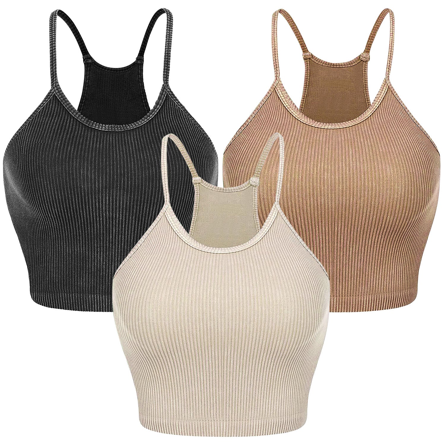 3 Pack Women Crop Basic Tank Top Ribbed Knit Sleeveless Round Neck 9 Color