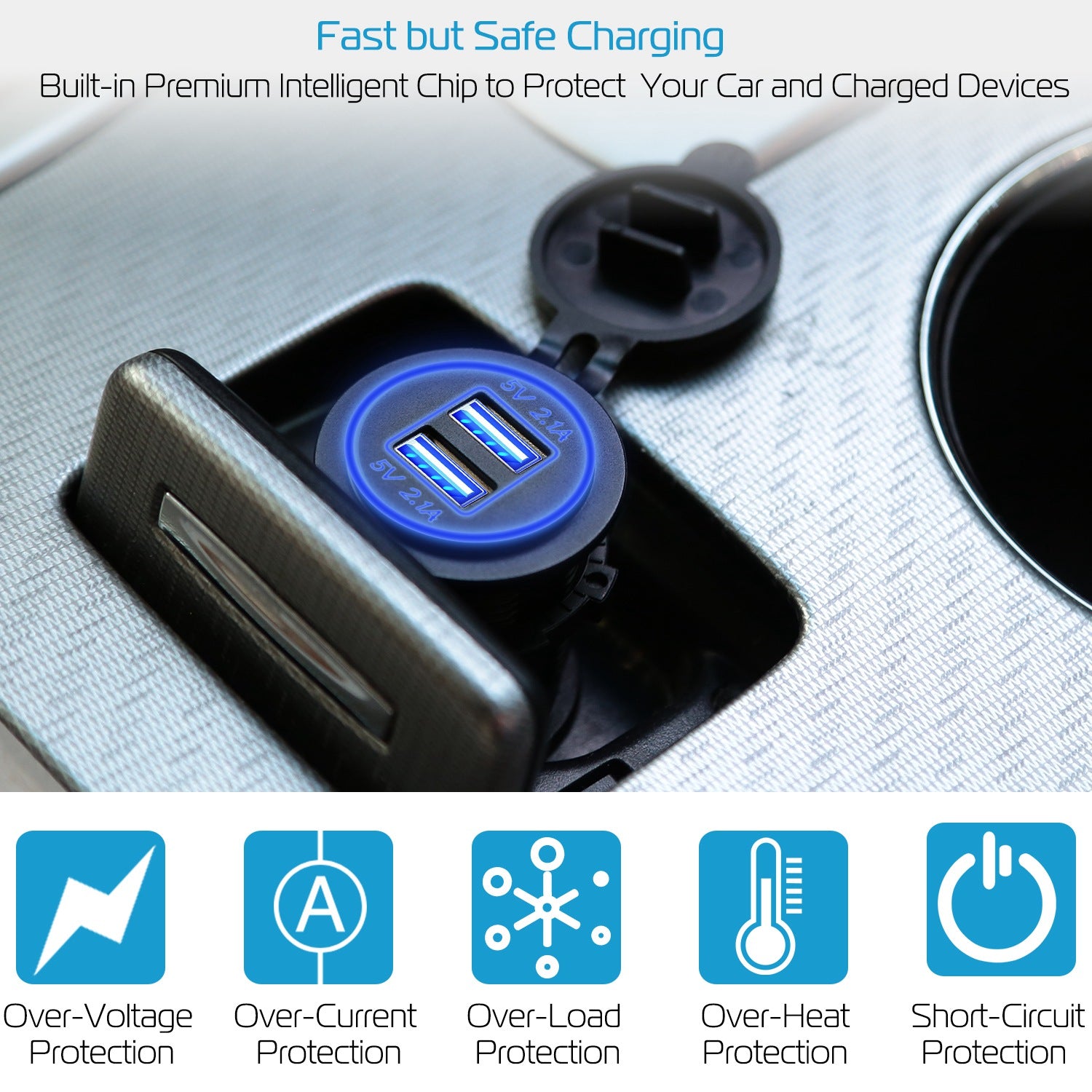 1Pc 2 USB Charger 12-24V Car Cigarette Lighter Socket Splitter Dual USB 2.1A