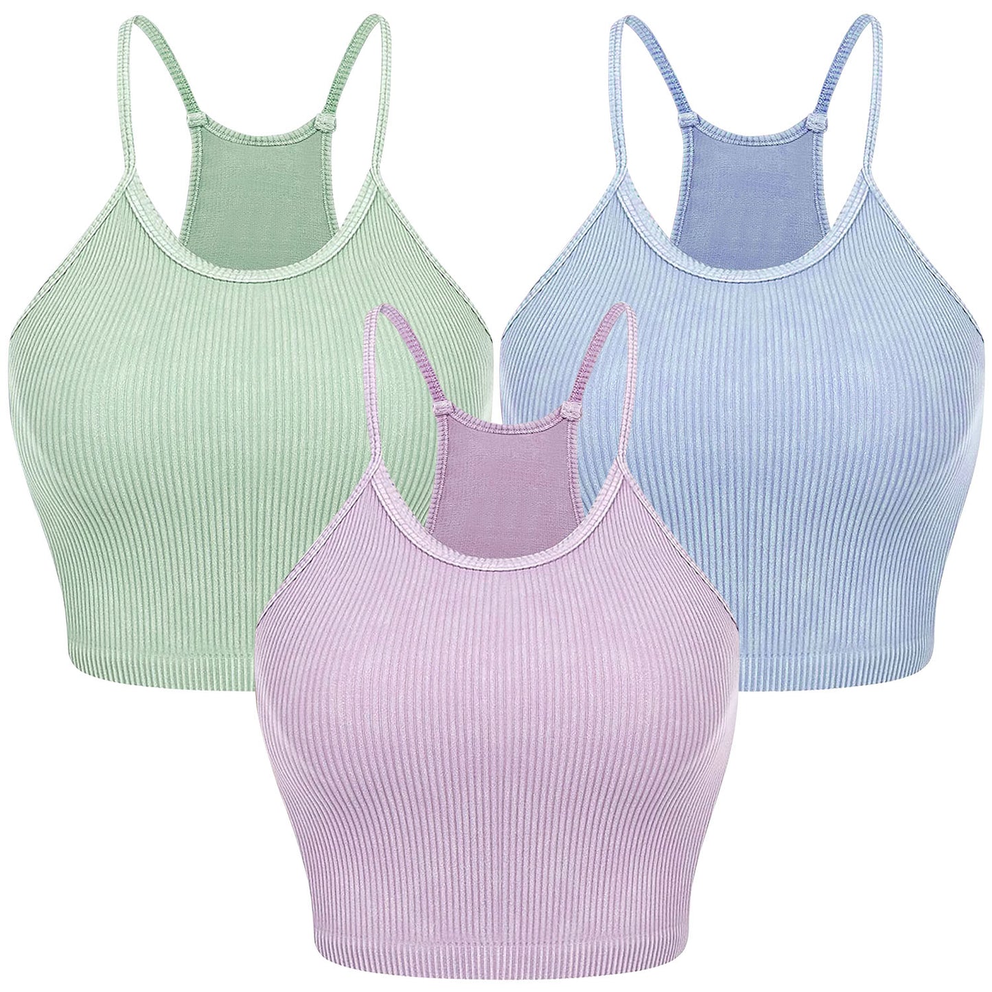 3 Pack Women Crop Basic Tank Top Ribbed Knit Sleeveless Round Neck 9 Color