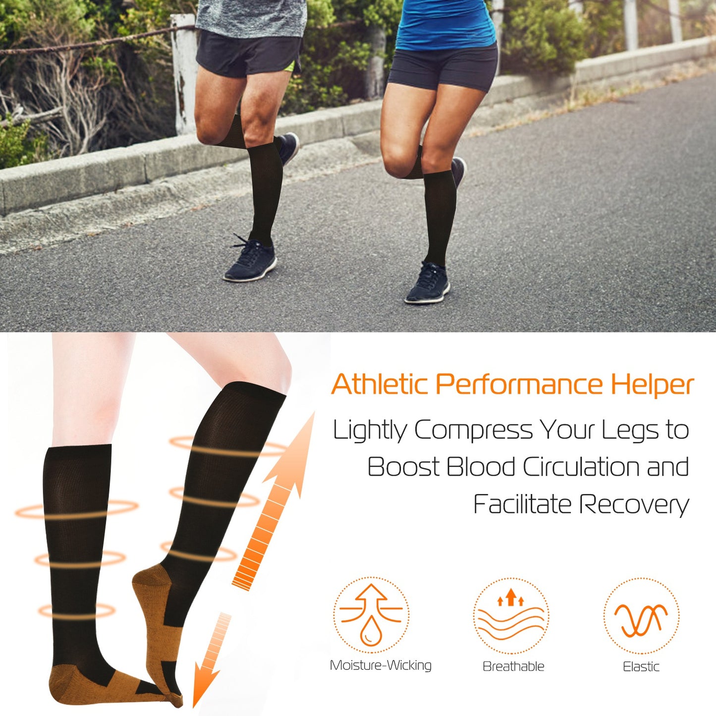 Unisex Copper Compression Socks Women Man Durable Hose Graduated Support Socks