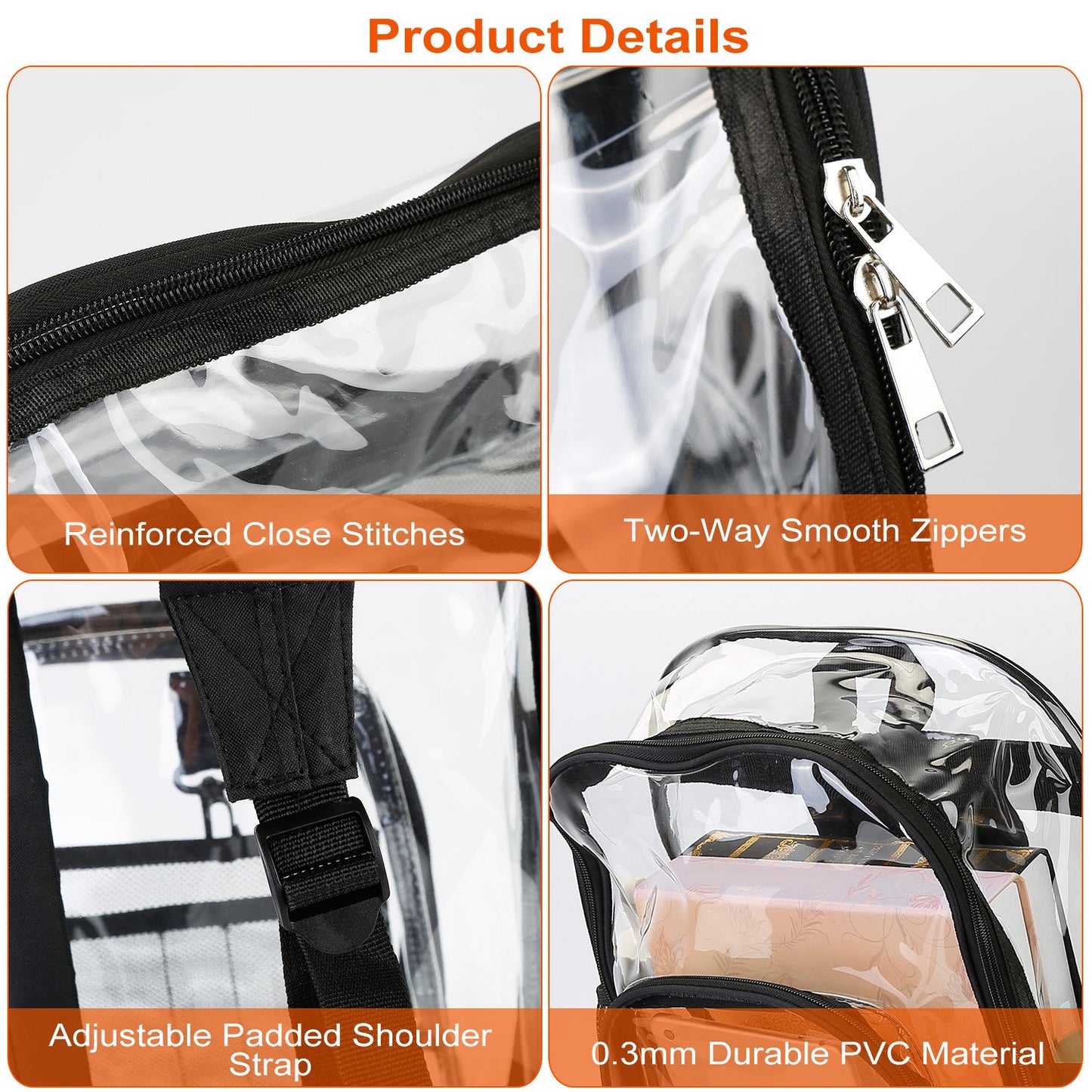 Clear Backpack Heavy Duty Transparent Book Bag Waterproof PVC Clear Backpack
