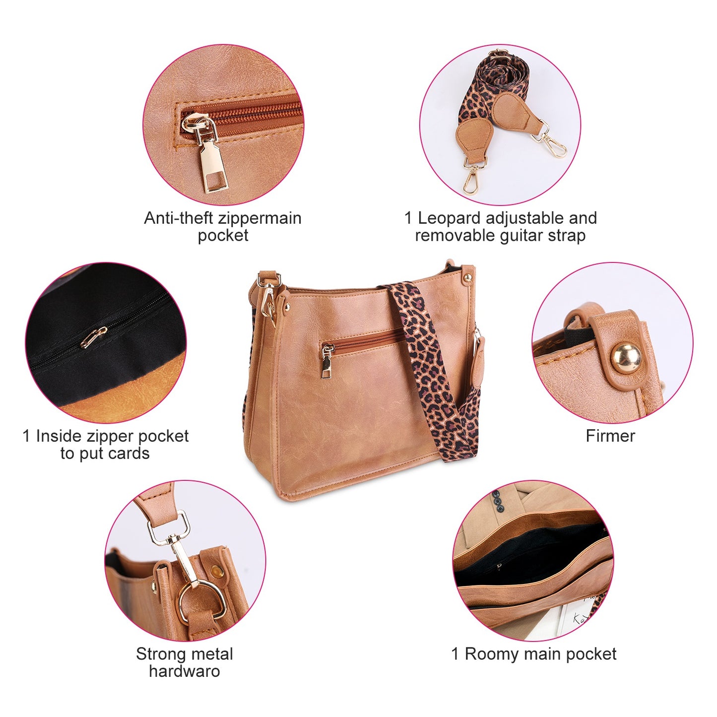 Women Fashion Leather Crossbody Bag Shoulder Bag Casual Handbag with Flexible