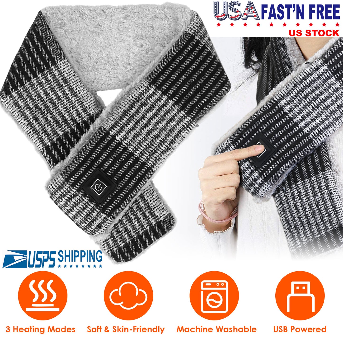 Electric Heated Scarf USB Heating Neck Wrap Unisex Winter Heated Neck Shawl