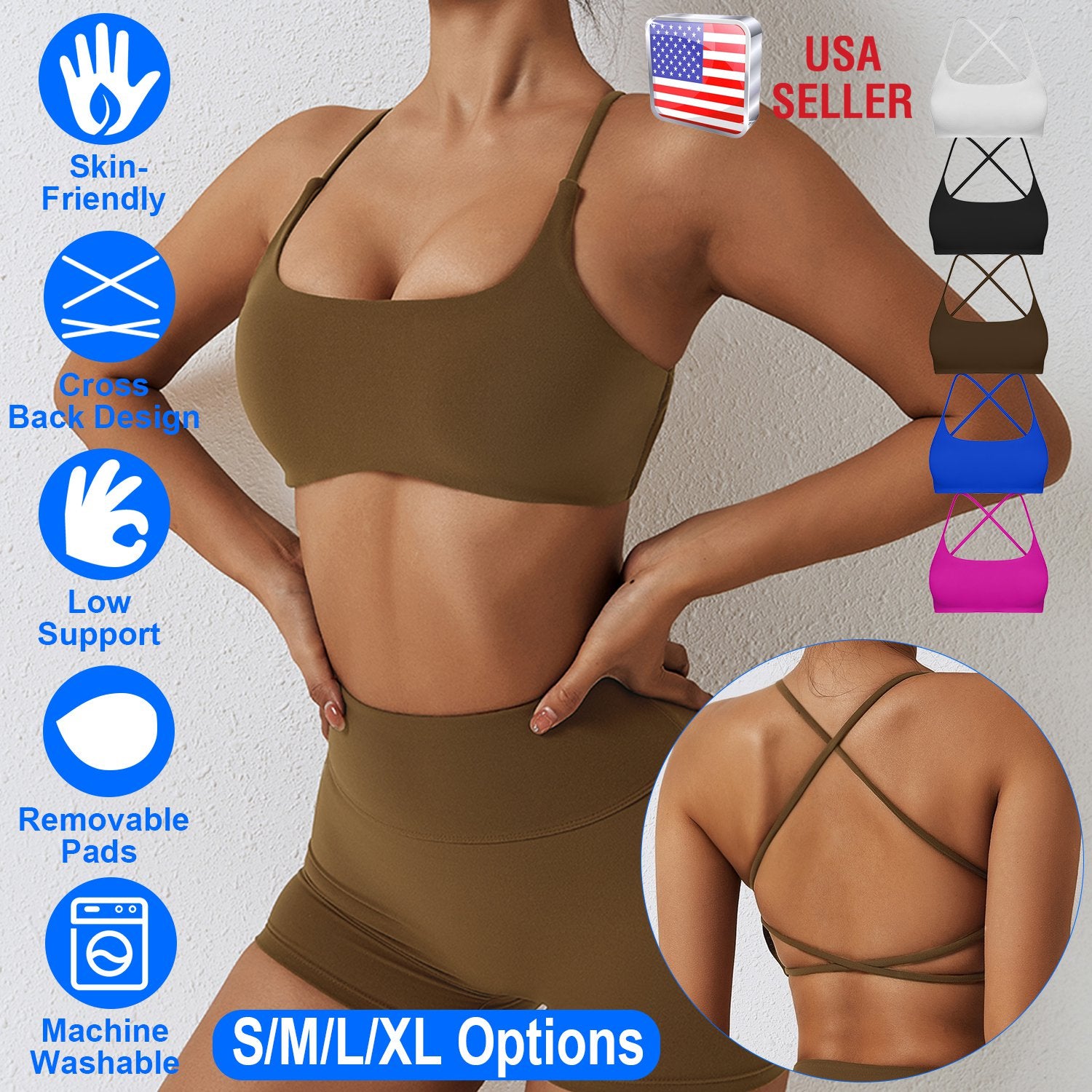 Women Cross Back Sport Bras Padded Strappy Crop Open Back Low Impact Bras Sexy