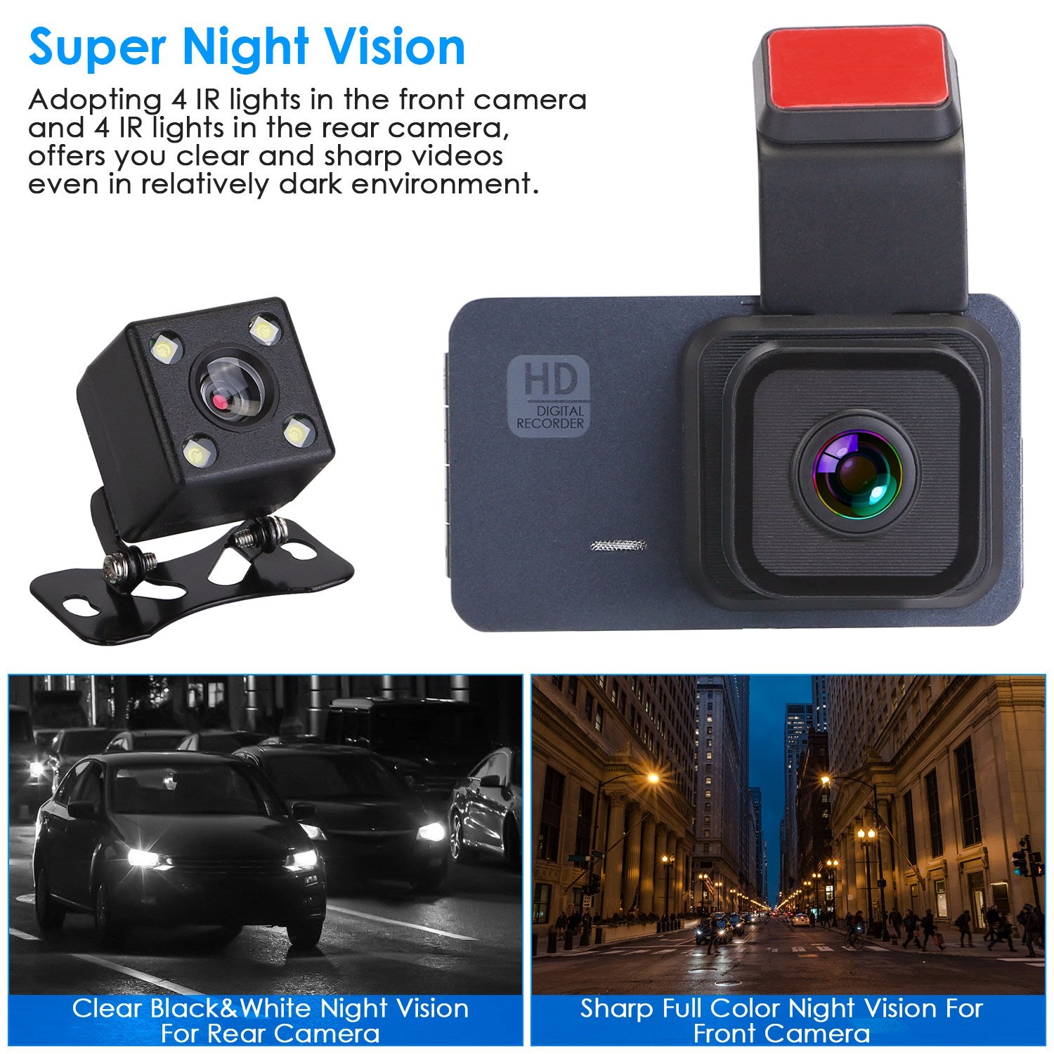 1080P Dual Lens Dash Cam Vehicle Driving Recorder Car DVR with WiFi GPS
