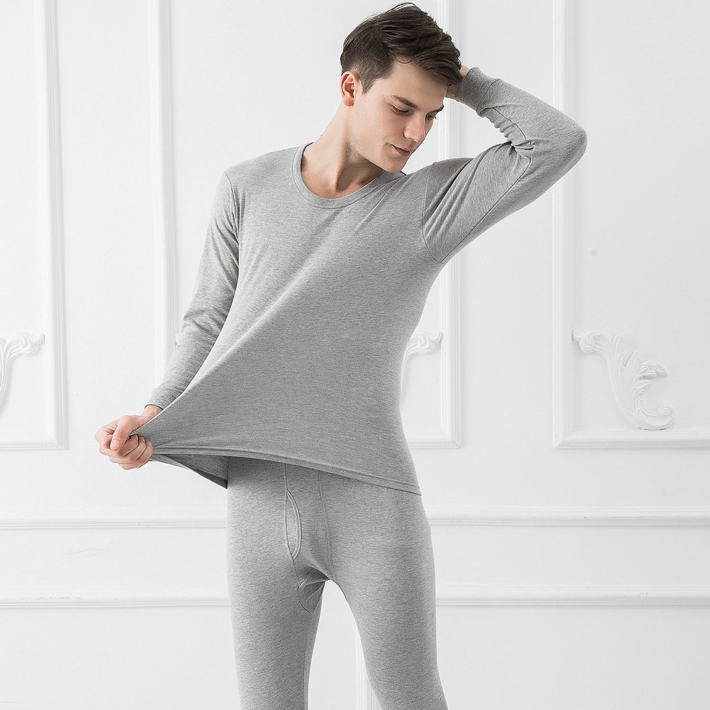 Men Thermal Underwear Set Long Johns Pants Long Sleeve Soft Underwear Kit Top