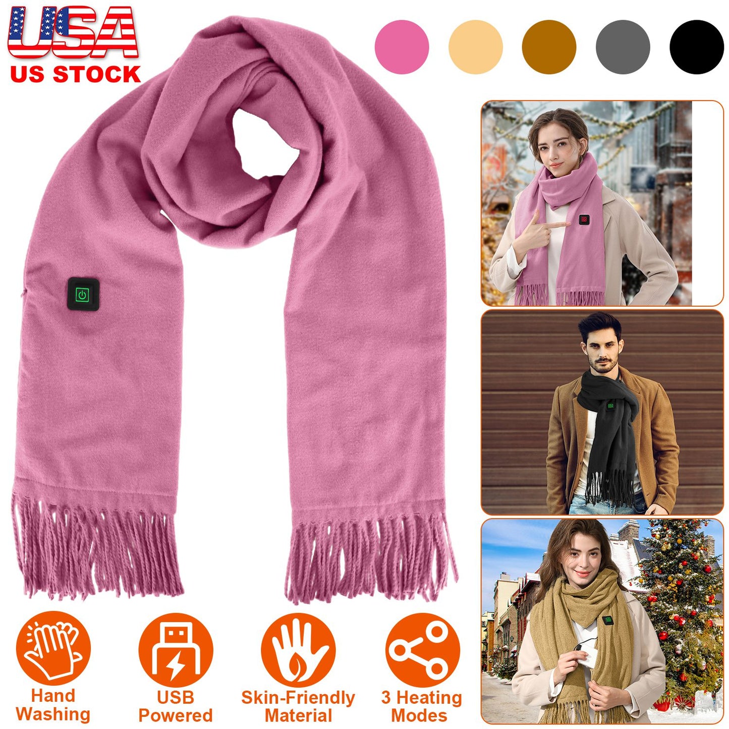 Electric Heated Winter Scarf USB Heating Neck Wrap Unisex Heated Neck Shawl