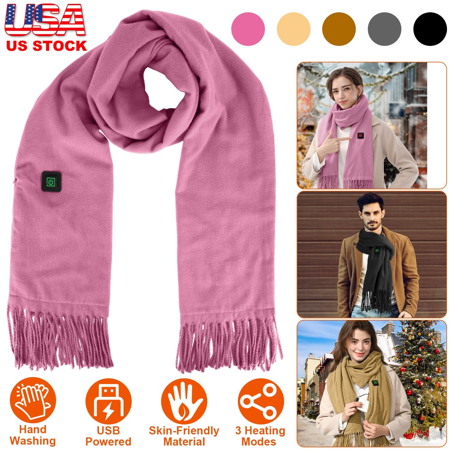 Electric Heated Winter Scarf USB Heating Neck Wrap Unisex Heated Neck Shawl