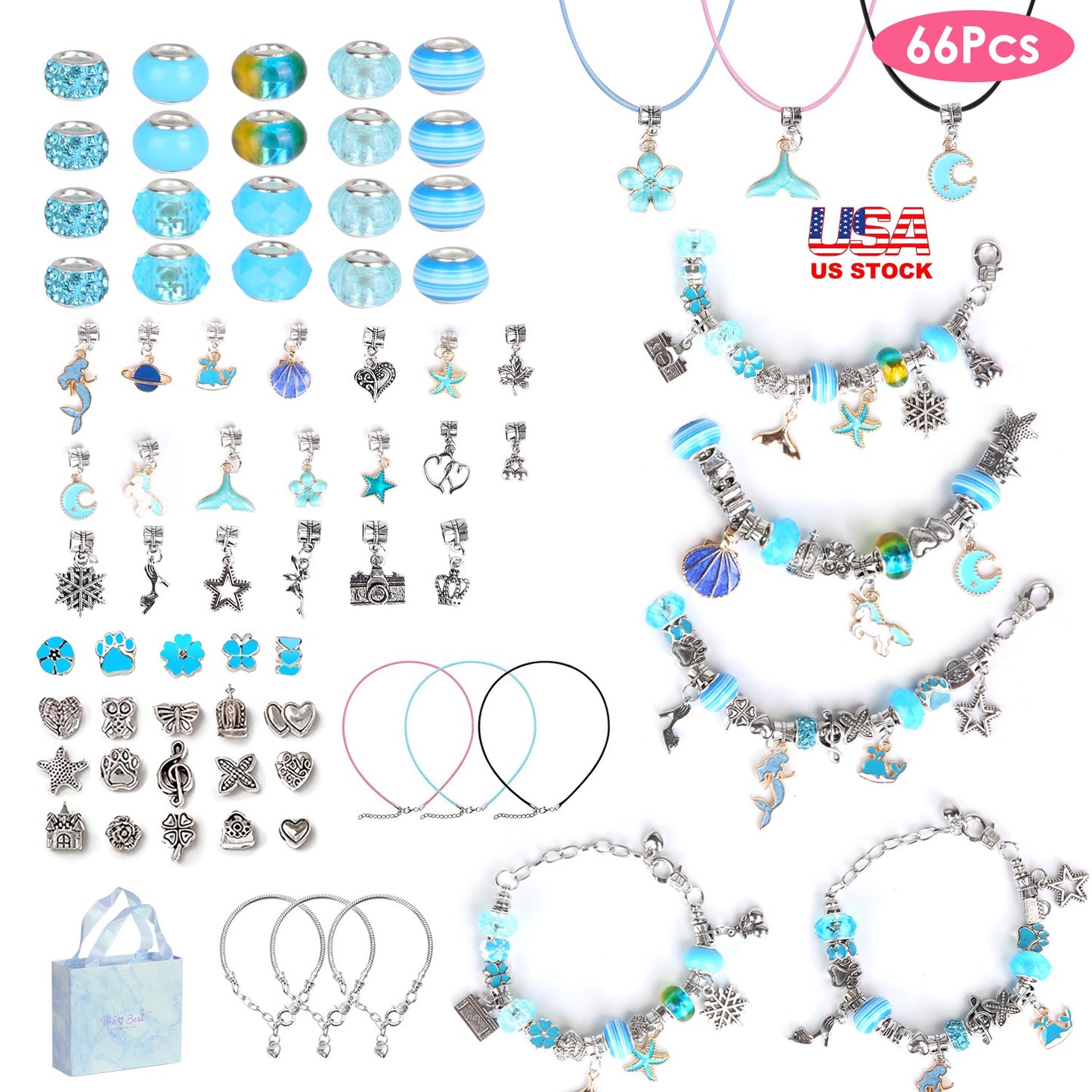 66Pcs Charm Bracelet Making Kit Kids Jewelry Necklace Making Kits Colorful