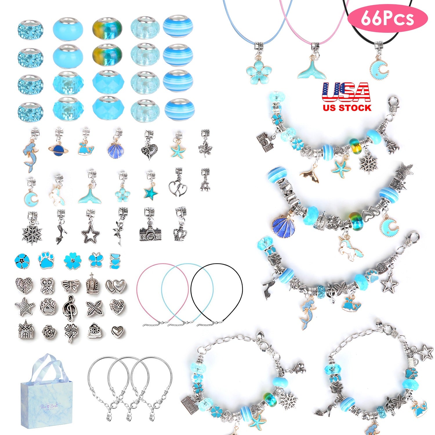 66Pcs Charm Bracelet Making Kit Kids Jewelry Necklace Making Kits Colorful