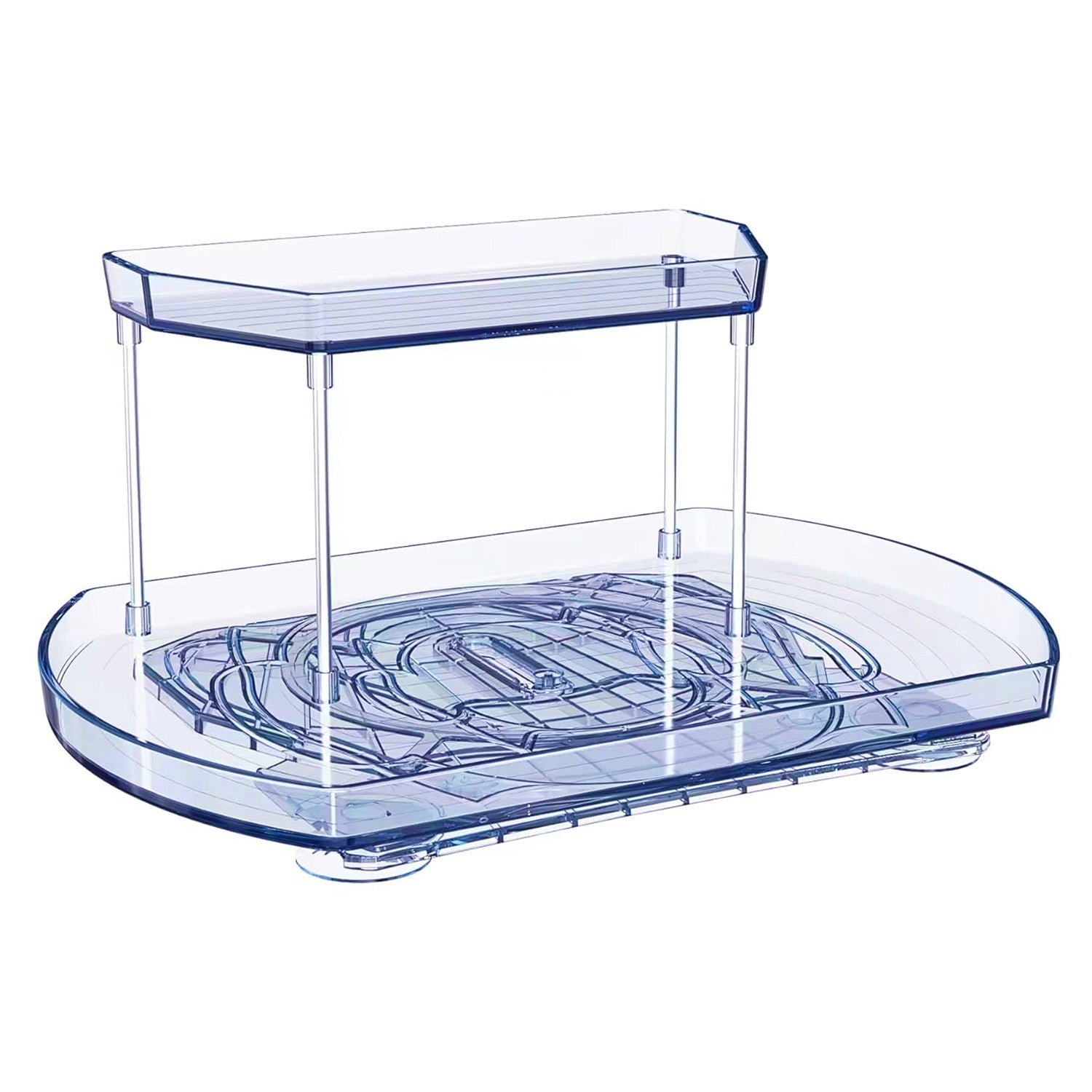 2 Tier Turntable Organizer Rectangular Refrigerator Spinner Storage Rack with