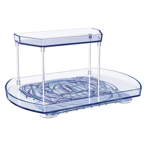 2 Tier Turntable Organizer Rectangular Refrigerator Spinner Storage Rack with