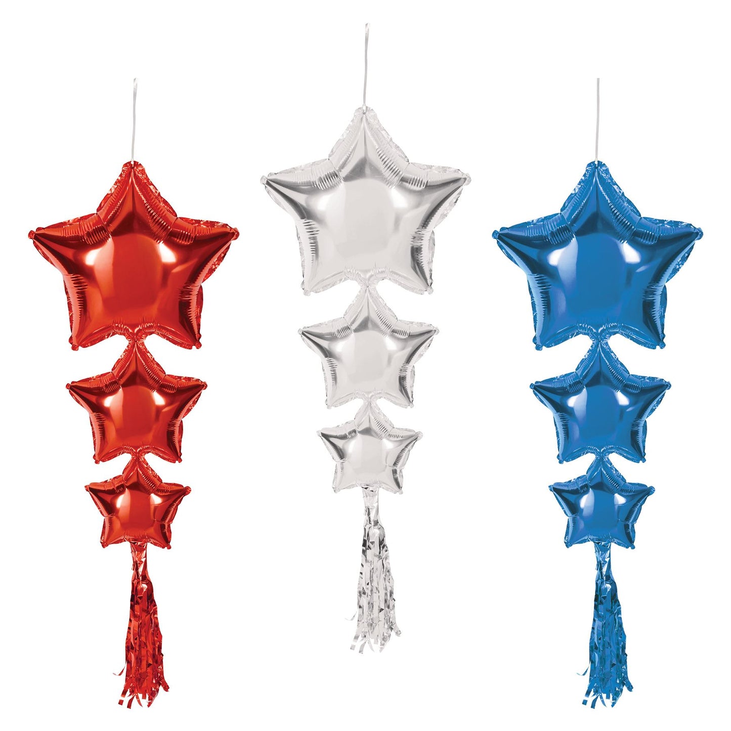 Beistle Star Balloons w/Tassels - Red, Silver, Blue - Patriotic | Party Supply
