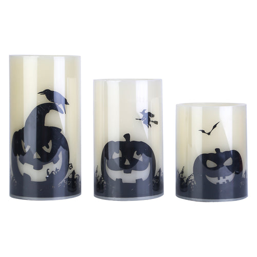 3 Pack Halloween Flameless Candle Lamp with Timer Setting Battery Powered Warm