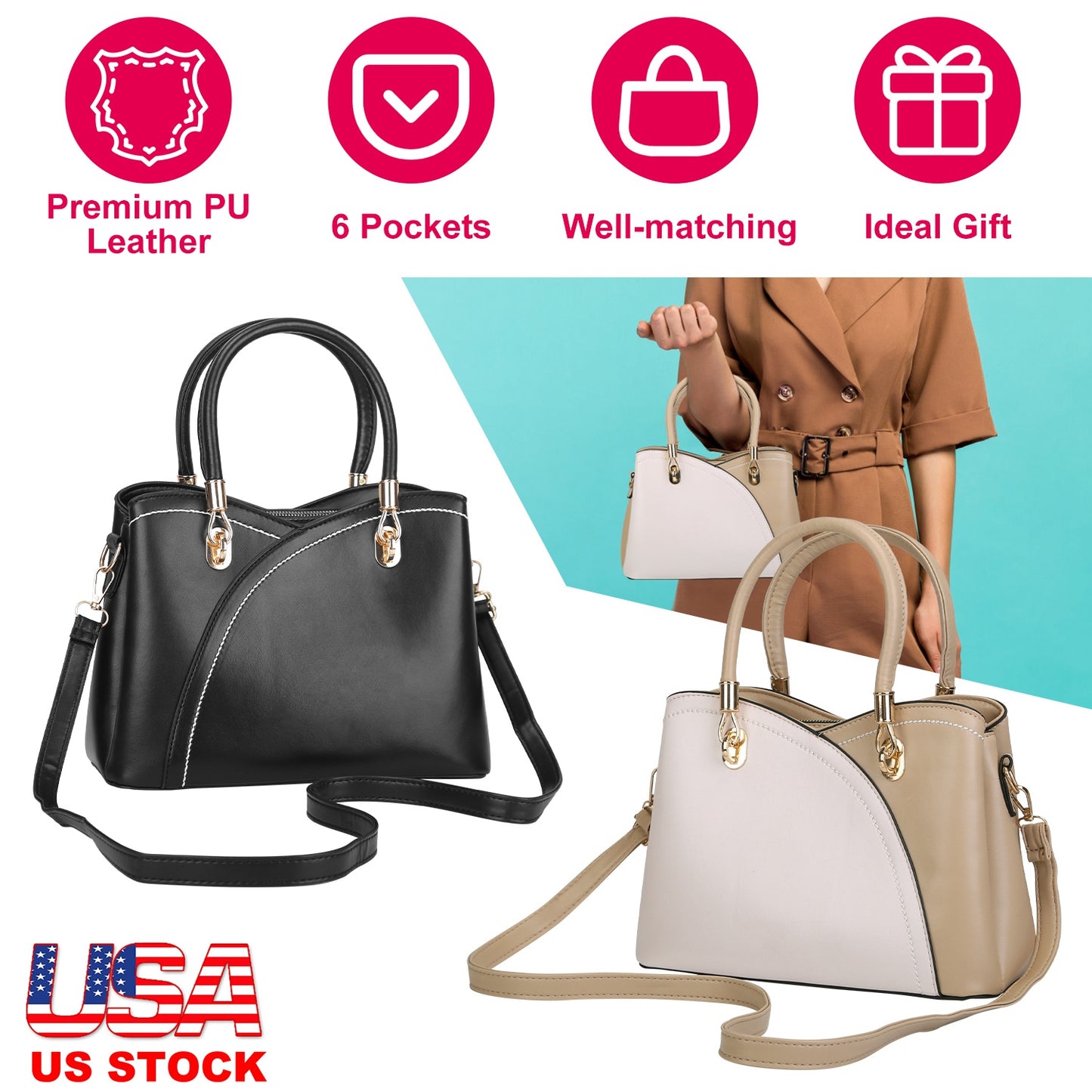 Women Handbags Chic Tote Bags for Ladies Medium-sized Leather Satchel Crossbody