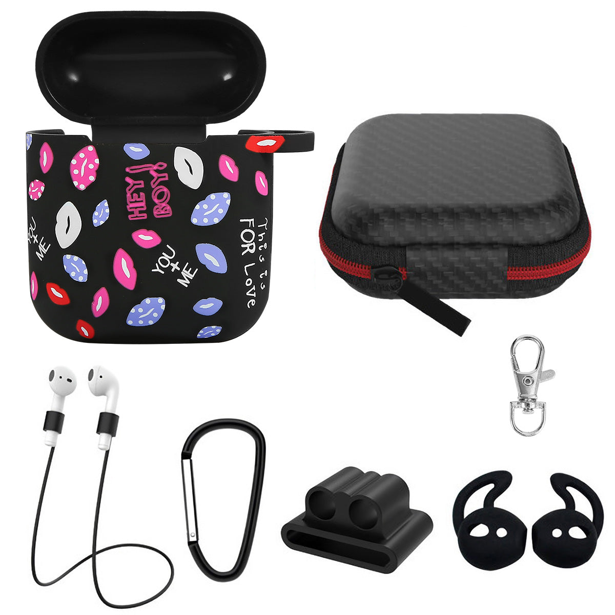 Silicone Case for Apple AirPod 1 2 AirPods Protective Cover Skin w/Strap Ear