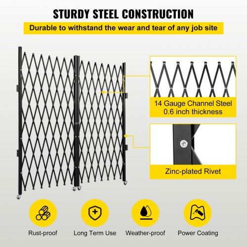 Double Folding Security Gate 7.1' H x 12.5' W Folding Door Gate Steel Accord