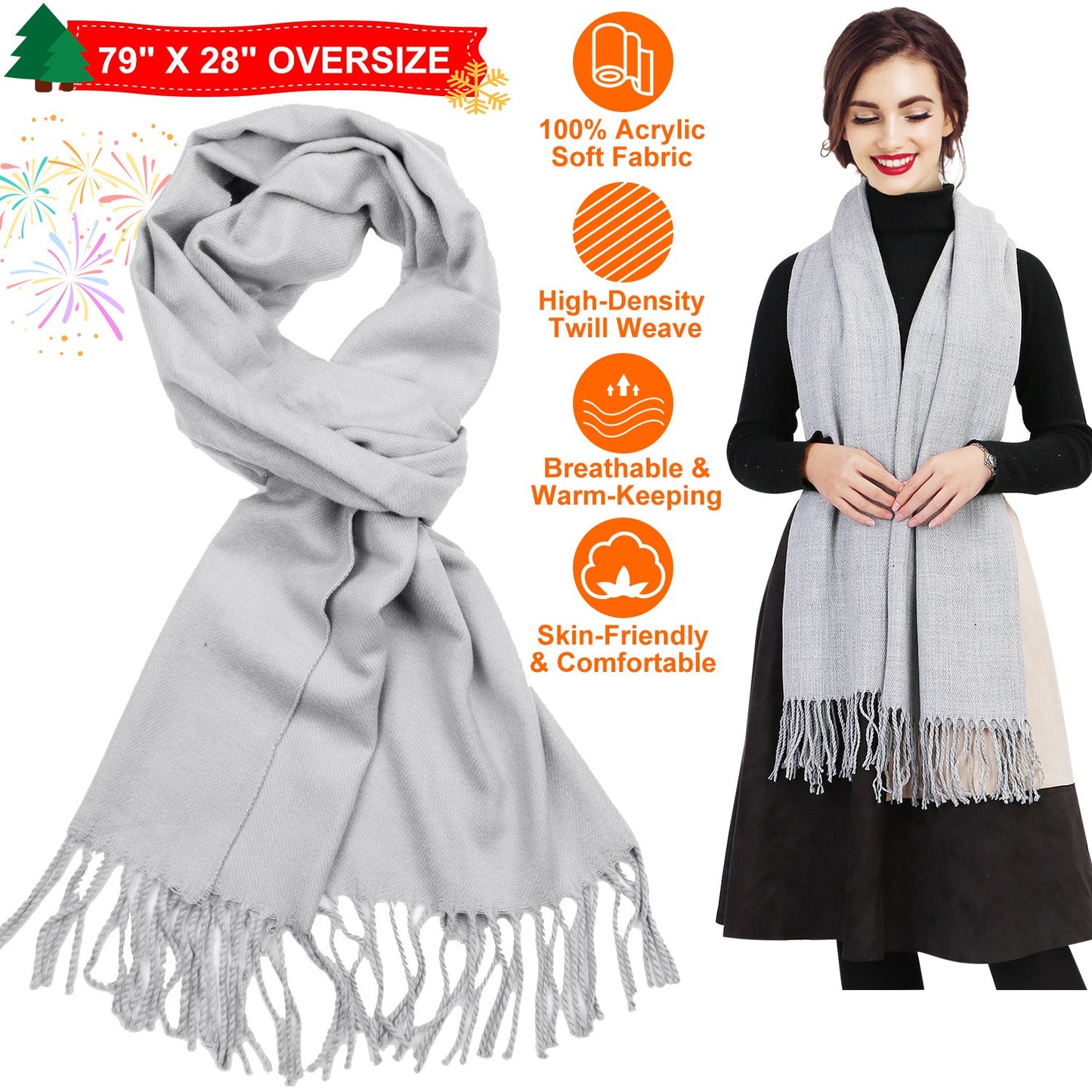 Mens Womens Oversize Cashmere Wool Shawl Wraps Blanket Winter Solid Scarf Soft