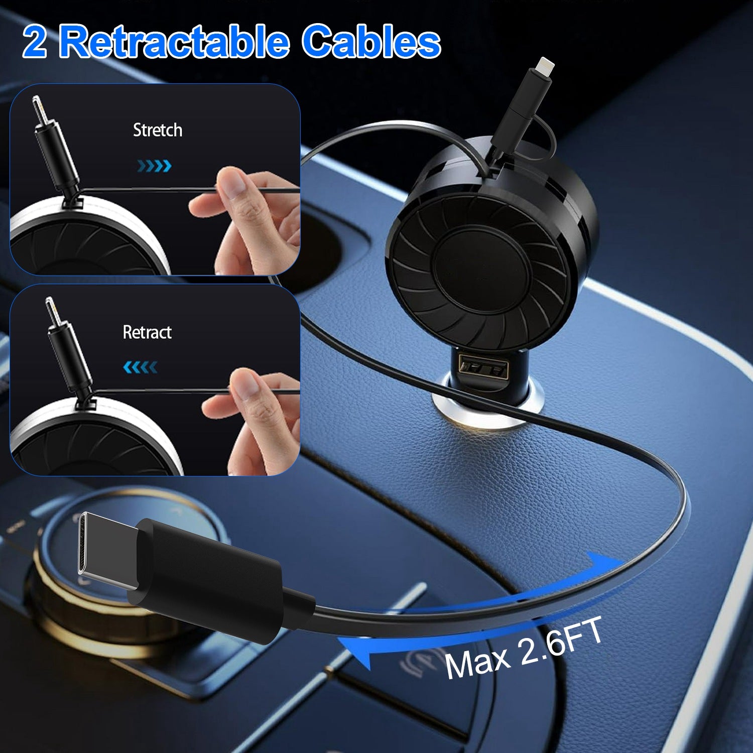 21W 3 In 1 Retractable Car Charger Fast Car Charger Mini Car Phone Charger with