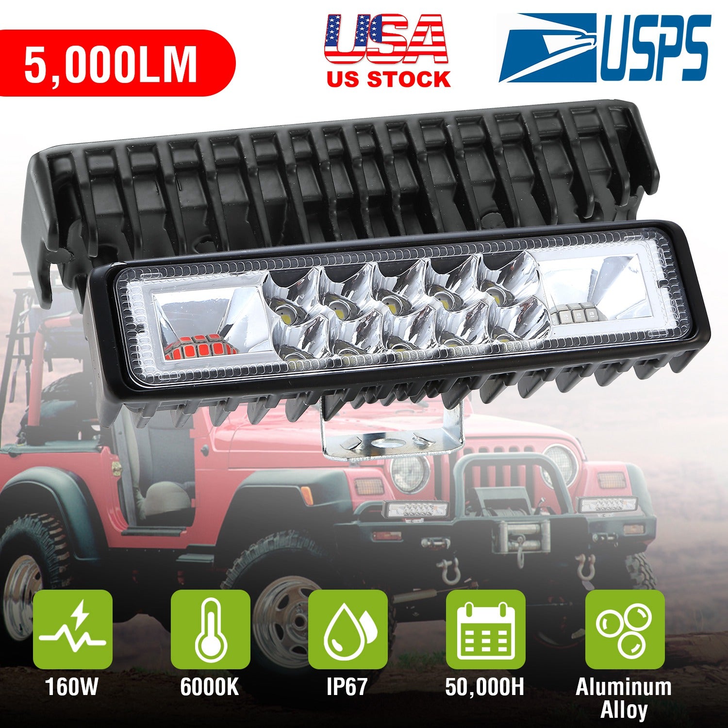 6" LED Light Bar 160W 5000lm Offroad Driving Spot Lights Work Light Pods IP67