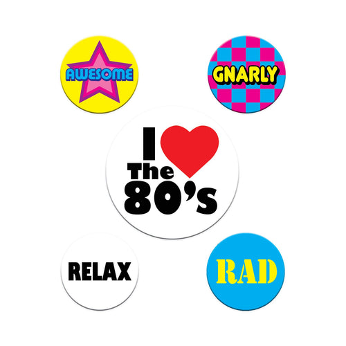 Beistle 80's Party Buttons | Party Supply | Decoration